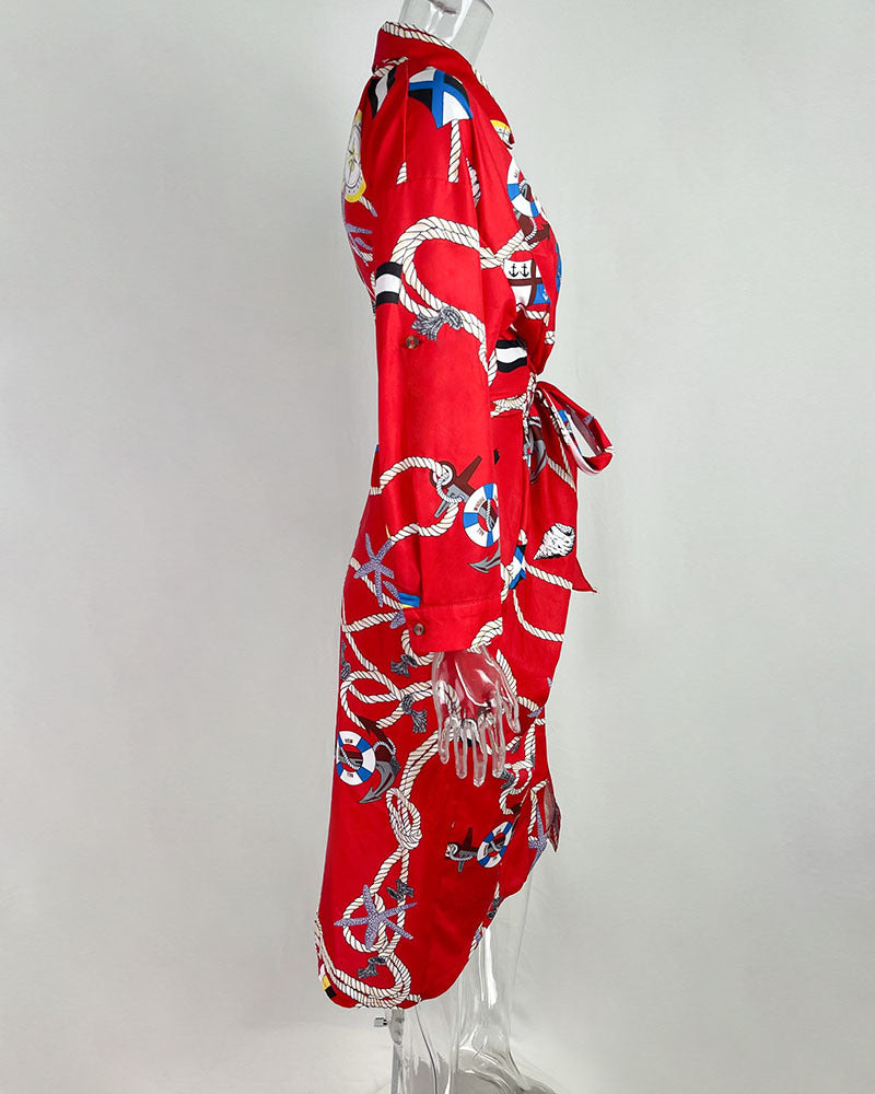 Womens Casual V-Neck Printed Strap-on Dress
