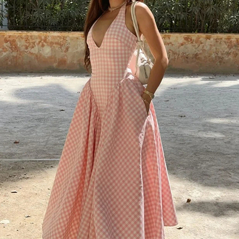 Women's Sweet Neck V-Neck Halter Suspender Dress