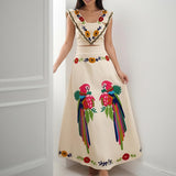 Women Ruffled Print Maxi Dress Fashion Set