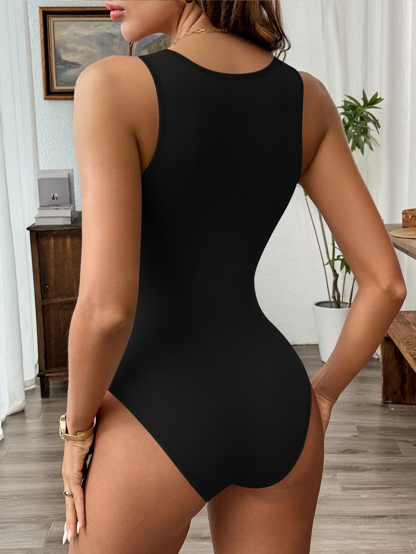 Sexy Jumpsuit Neck Deep V-neck Solid Color Jumpsuit