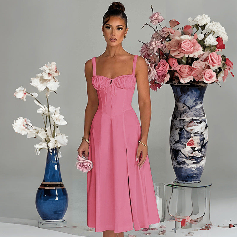Women's Summer Fashion Casual Lace-up Slim Split Suspender Dress