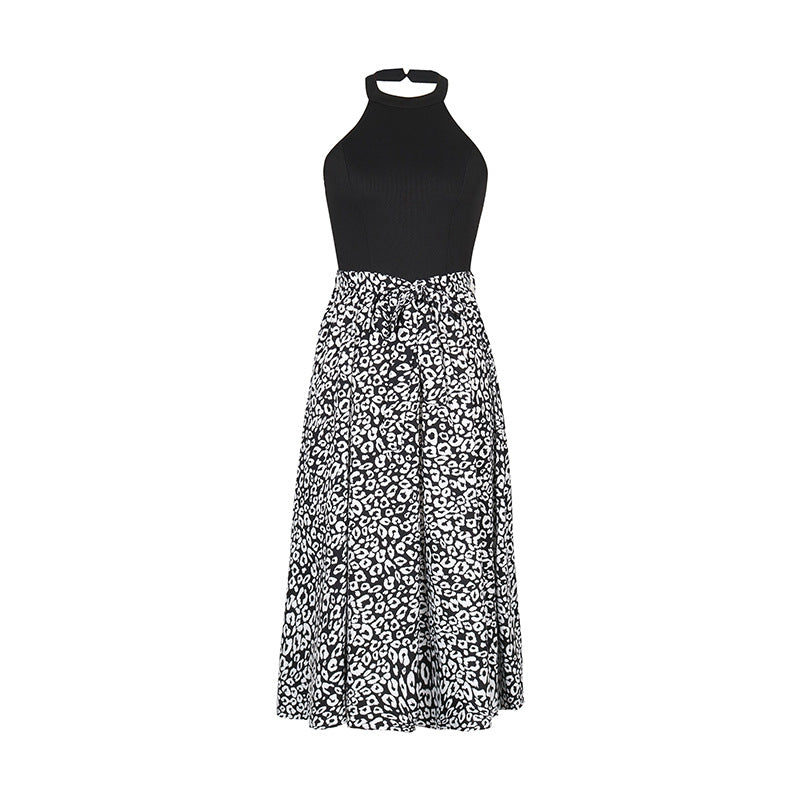 Casual Neck Skirt Leopard Print Contrasting Dress