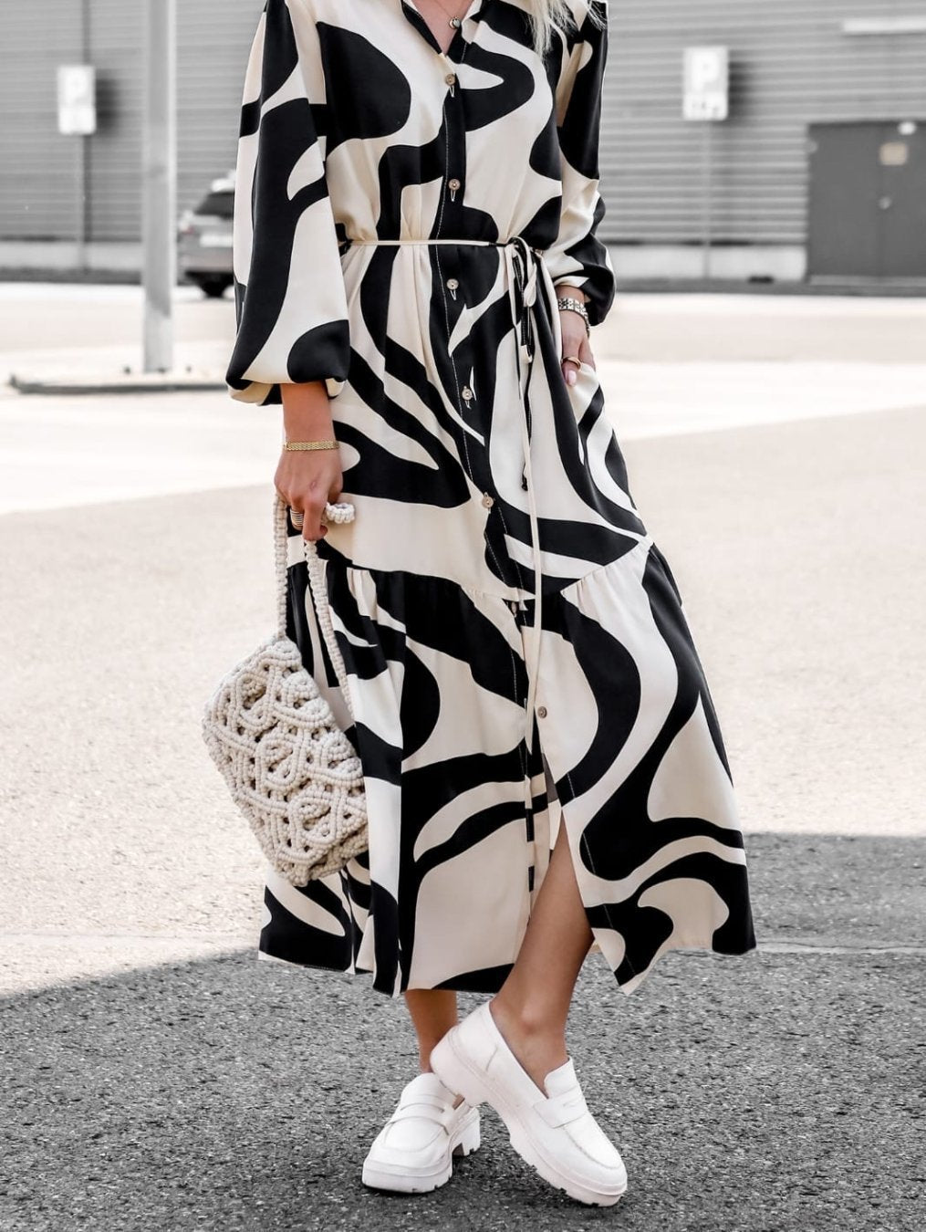 Womens Loose Single-Breasted Long Sleeve Long Dress Dress