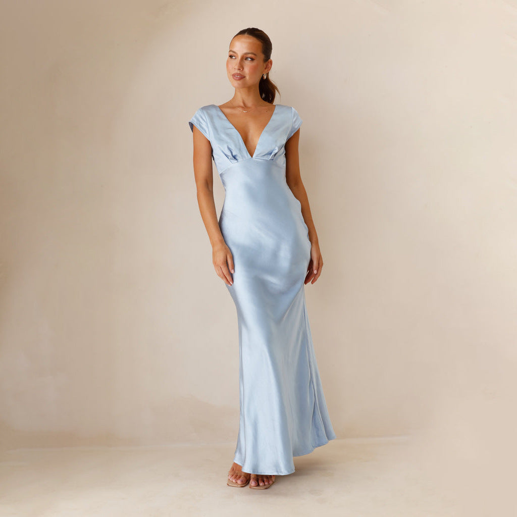 Women Sexy Deep V Slim Back Dress