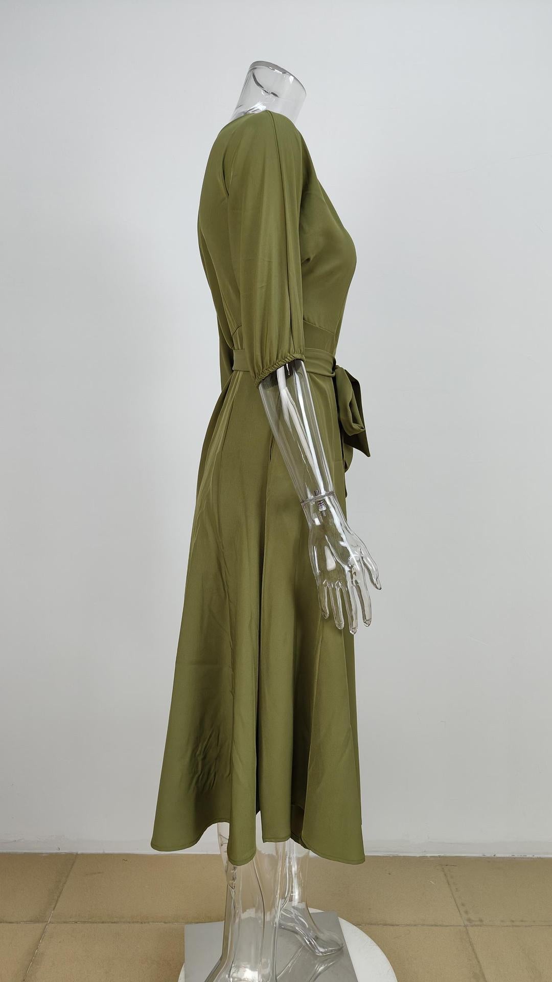 Solid Color Slanted Shoulder Strap Waist Dress