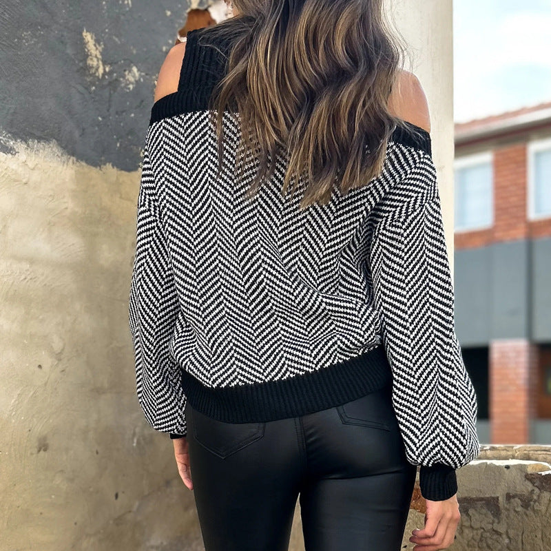 Casual Loose Striped Off Shoulder Sweater Women
