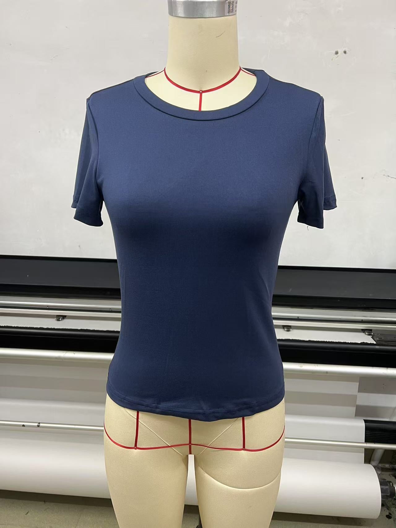 Women T-Shirt Slim-Fit Crew Neck Skinny Sexy Summer Top