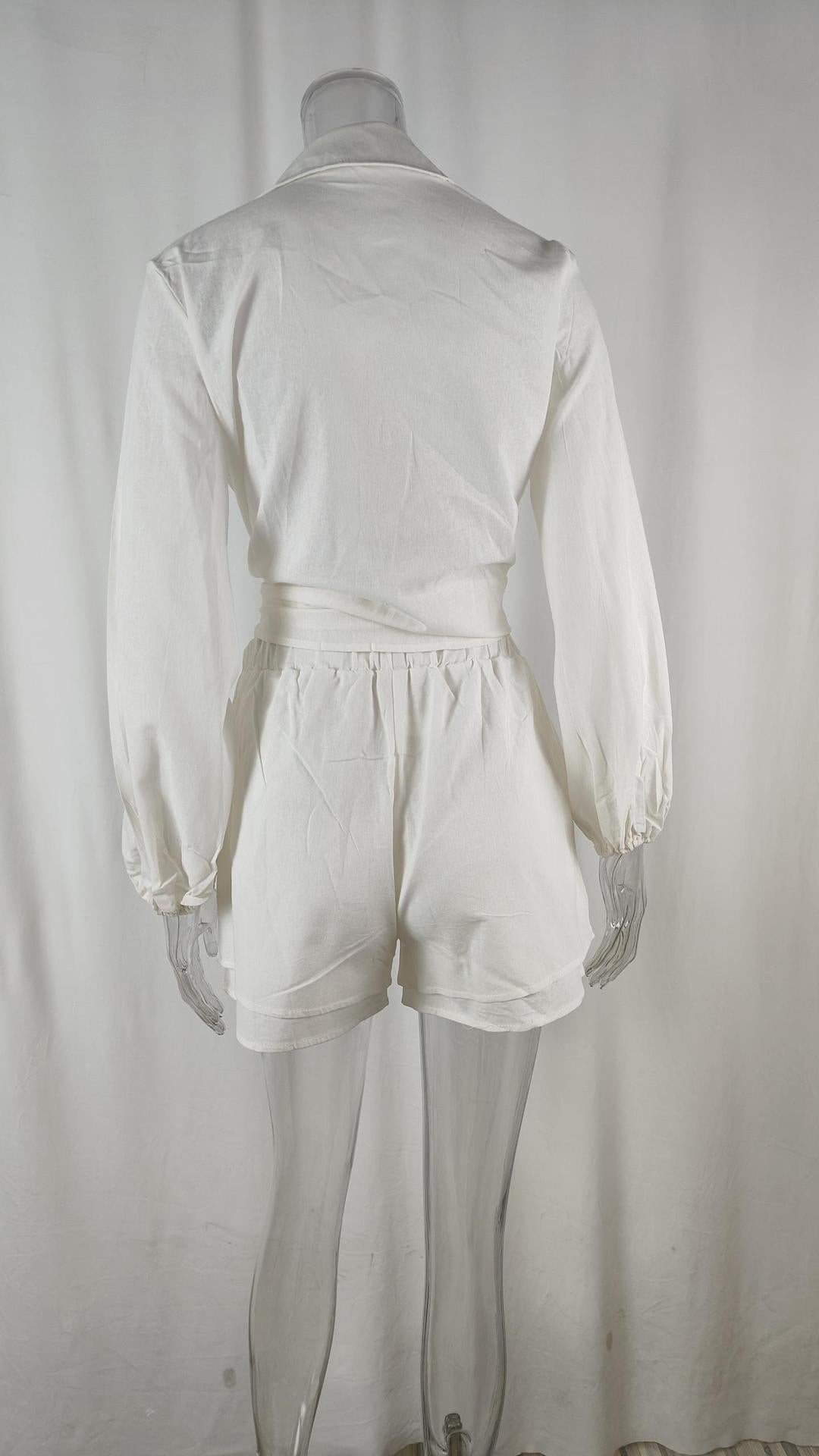 Women's Casual Solid Color Ruffle Shirt Shorts Set