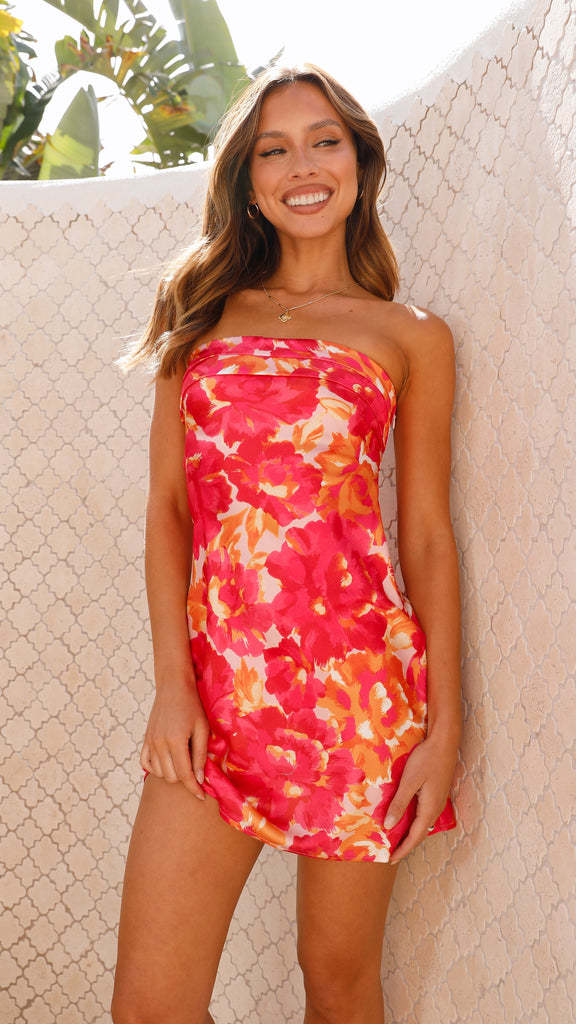 Woman Sexy Tube Floral Print Short Dress Dress