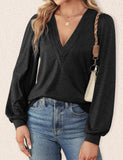 Women's Shirt V-Neck Loose Casual Long Sleeve Top