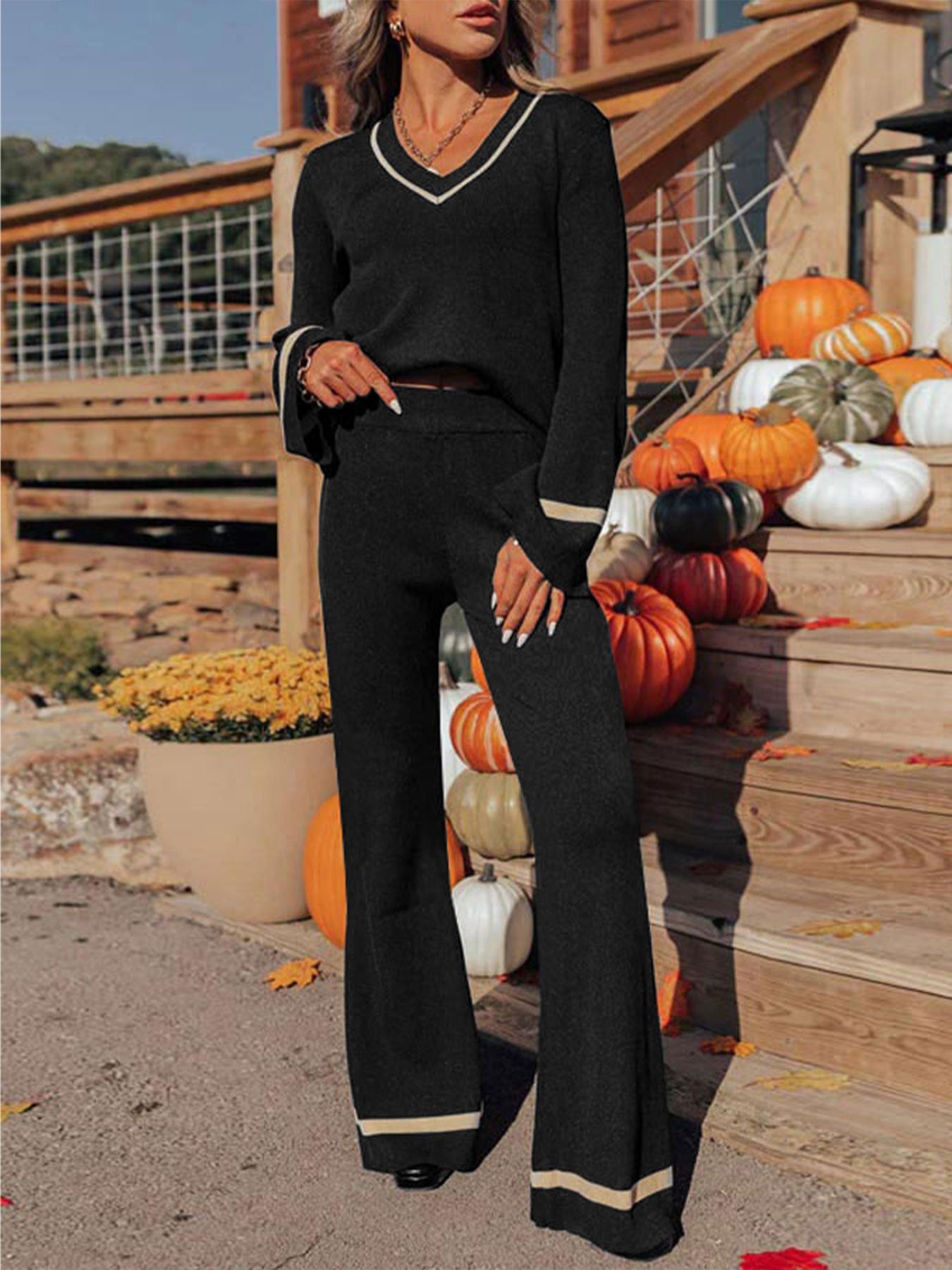 Casual Retro Two-piece Set Loose Contrasting Color Set