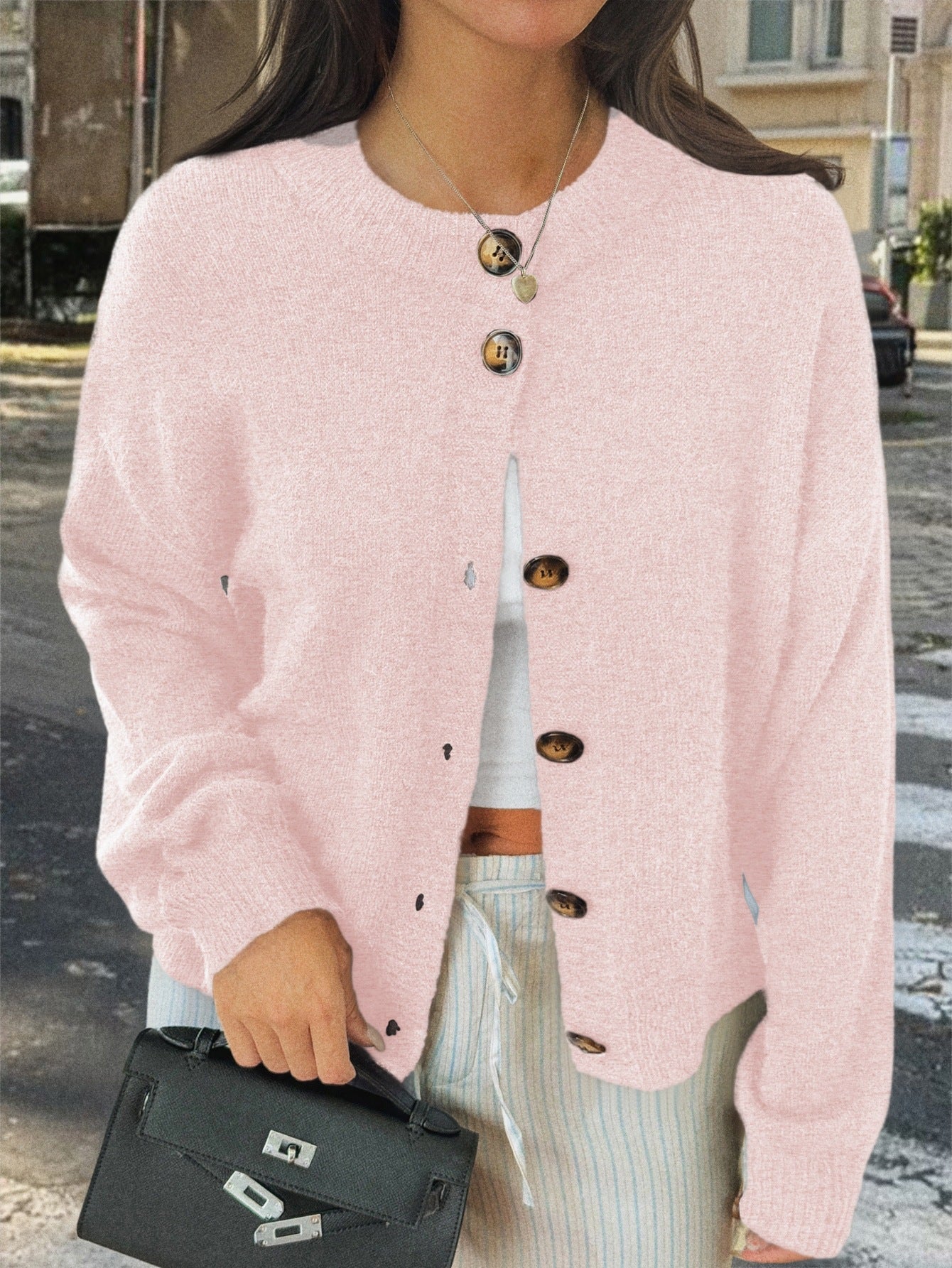 Womens Button Long Sleeve Jacket Sweater Cardigan