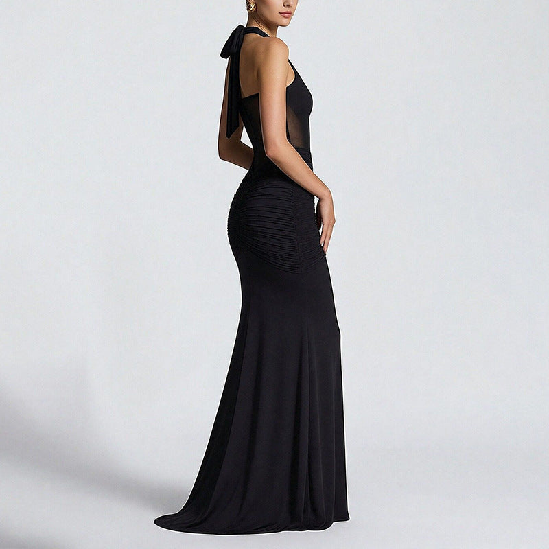 Women's Elegant Neck Solid Color Lace-up Slim Dress