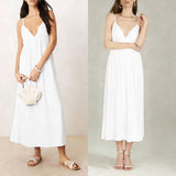 Sexy Backless Sleeveless Solid Color V-neck Dress