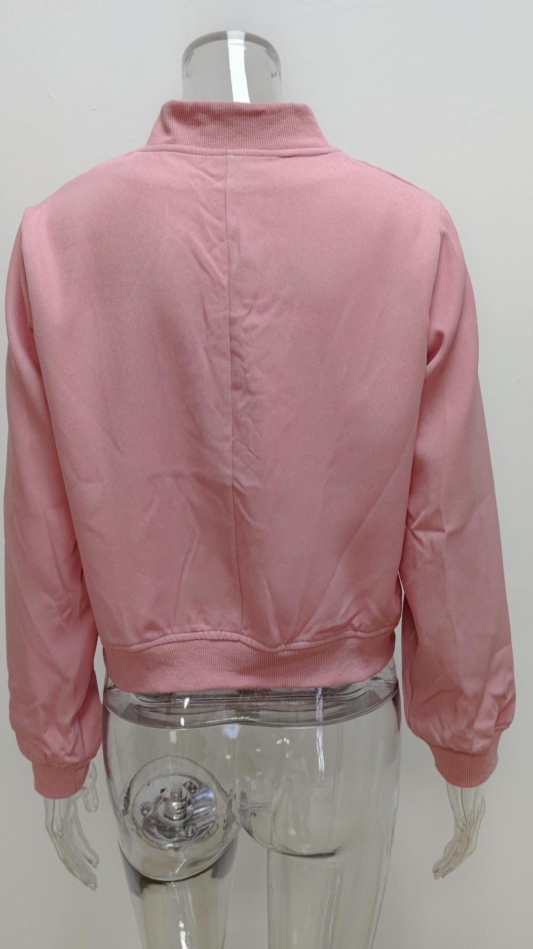 Women's Casual Stand-up Collar Solid Color Pocket Jacket