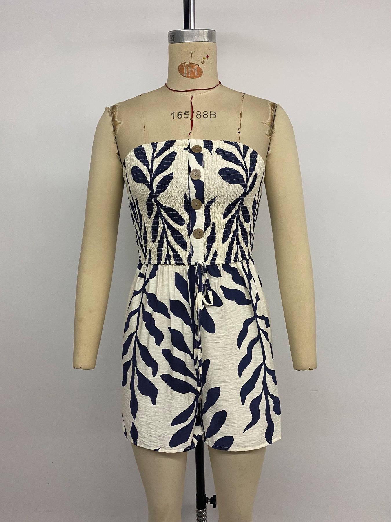 Jumpsuit Shorts Leaf Print Tube Top Waist Jumpsuit