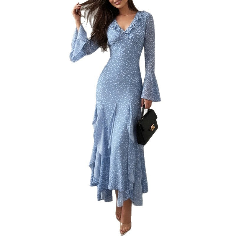 Womenv Vacation V Neck Print Midi Dress