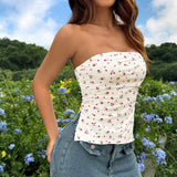 Women T-shirt Short Floral Tube Top