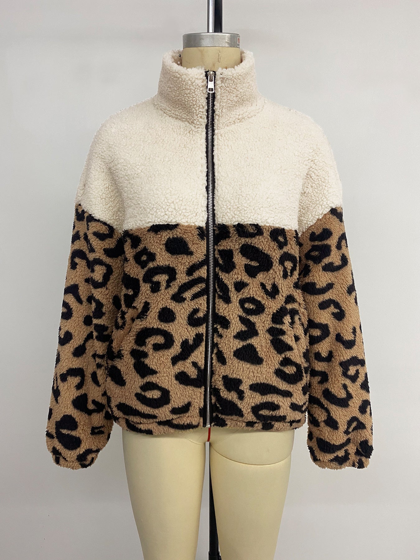 Casual Retro Lapel Leopard Print Wool Coat for Women