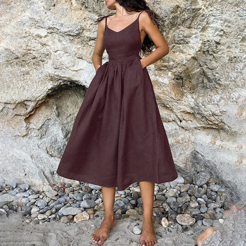 Women's Sexy Solid Color High-waisted Suspender Dress