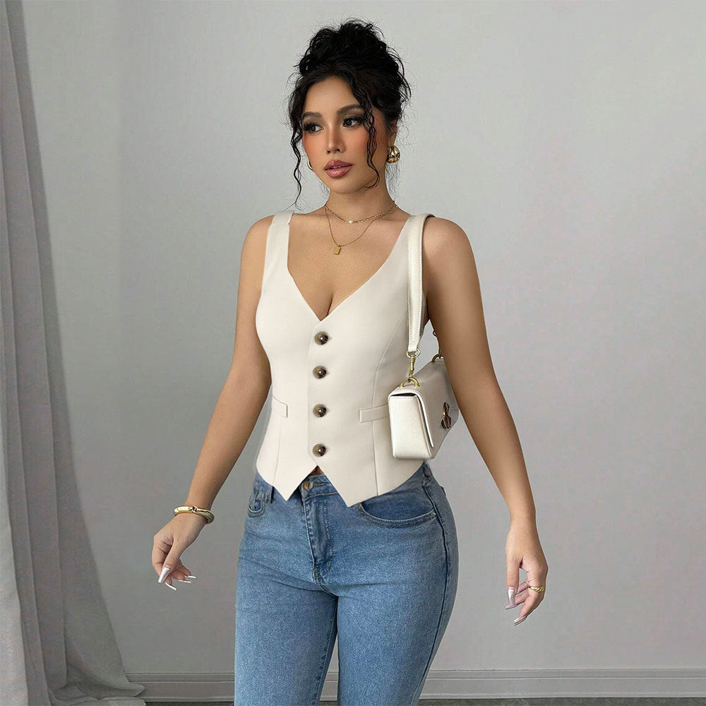 Womens Vest Vest Vintage V-Neck Top