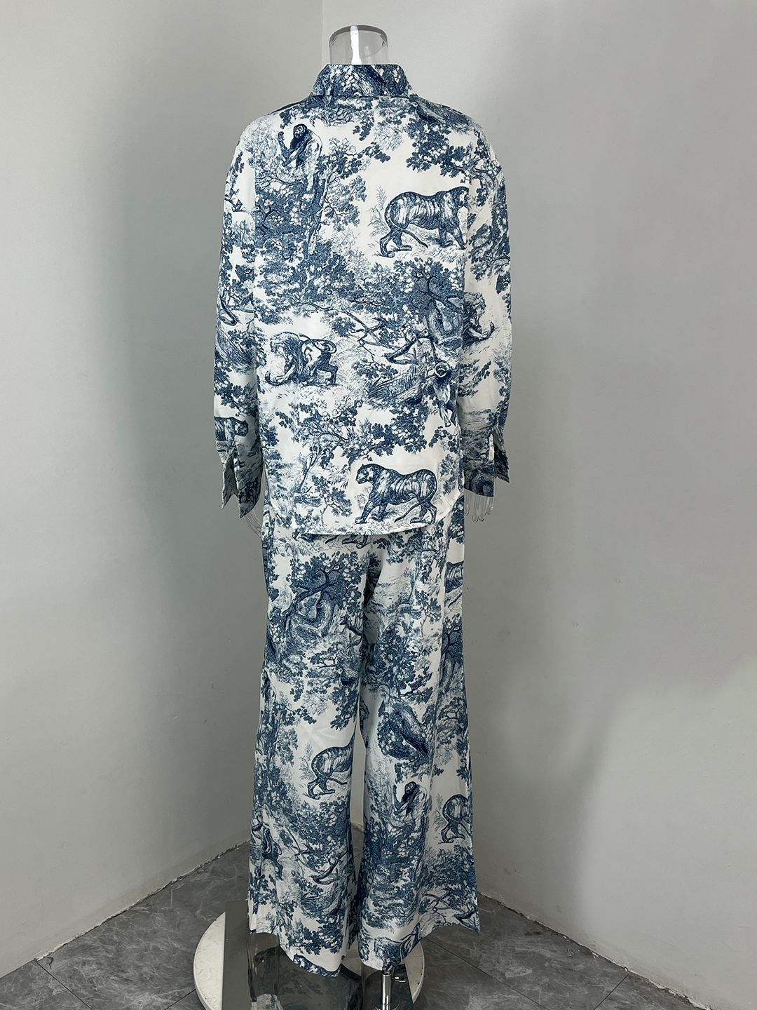 Women Casual Lapel Printed Shirt Pants Set