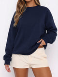 Women's Casual Solid Color Loose Crew Neck Long Sleeve Top
