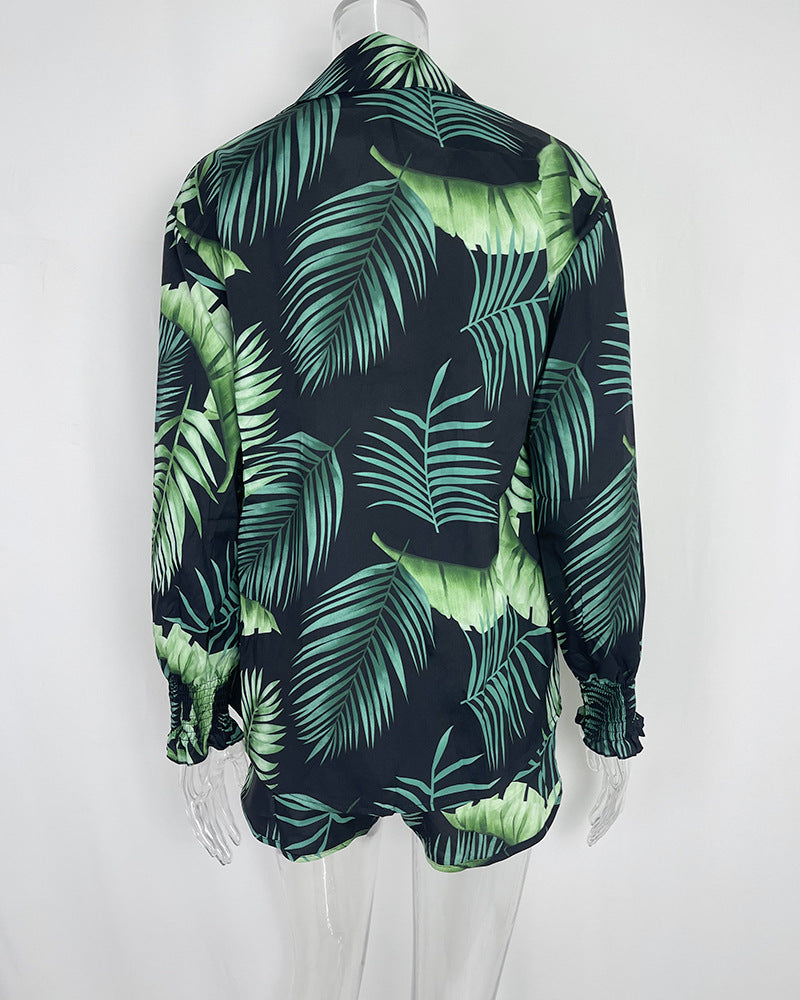Sexy Beach Vacation Style Printed Shorts Three-piece Set