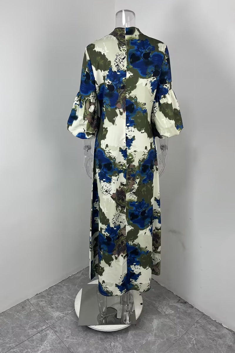 Casual Bubble Sleeve Print Painted Dress
