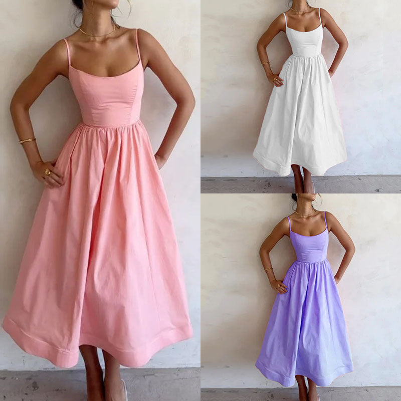Sexy Low-cut Waist Suspender Dress Long Dress