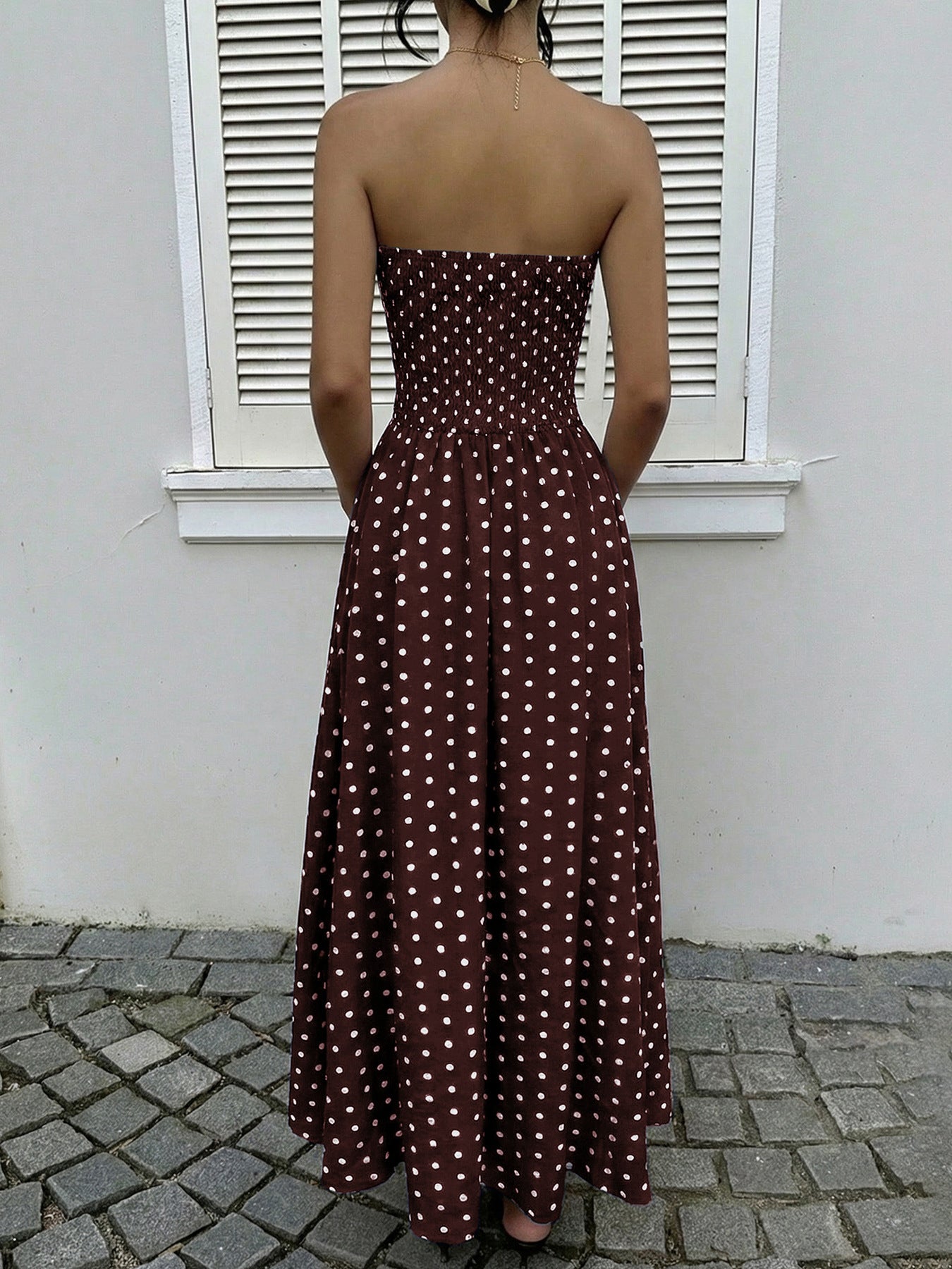 Retro Long Dress Sleeveless Tube Top Polka Dot Dress