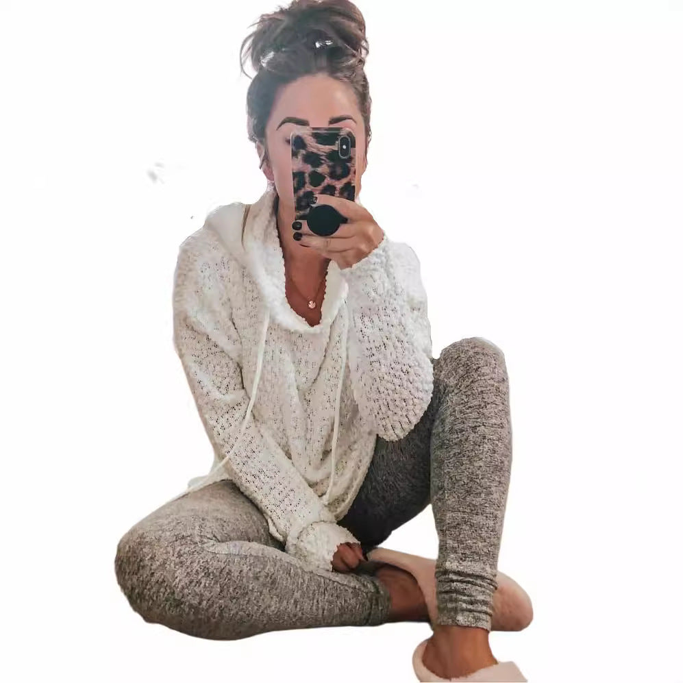 Women's pullover hooded jacket knitted sweater