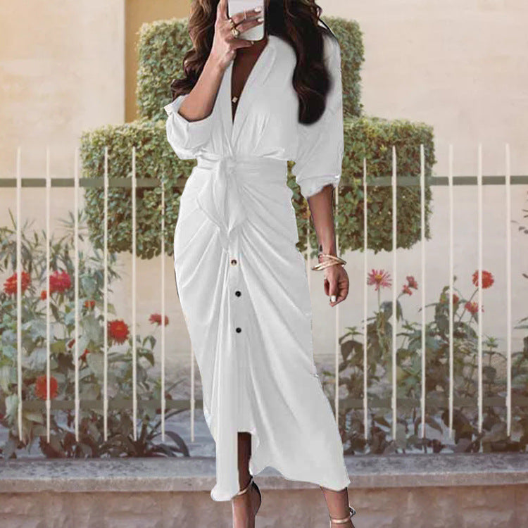 Womens Casual V-Neck Printed Strap-on Dress