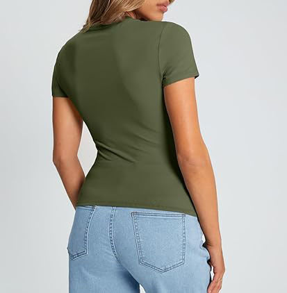 Women T-Shirt Slim-Fit Crew Neck Skinny Sexy Summer Top