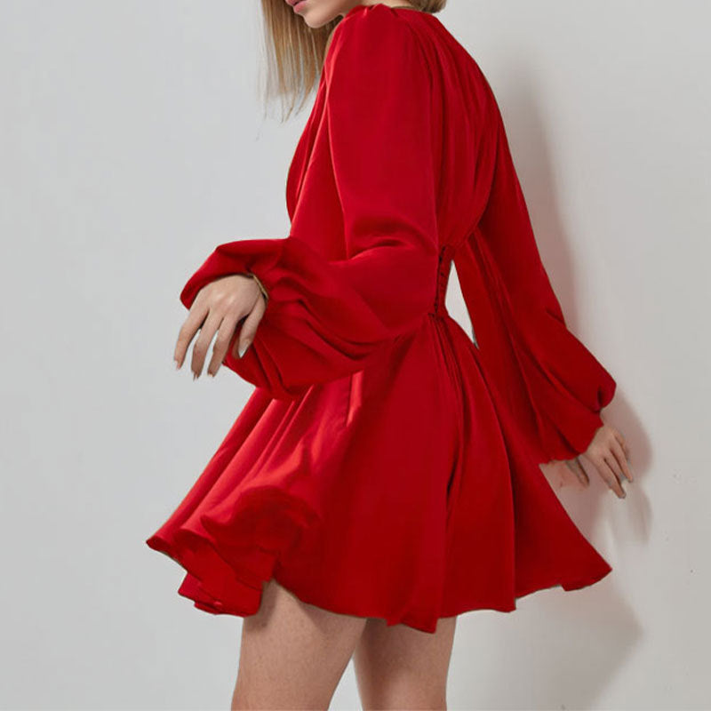 Women's Elegant French V-Neck Waist Dress