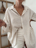 Womens Cotton and Linen Striped Top Jacket