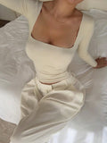 Women's Casual Style U-Neck Elastic Slim-Fit Top