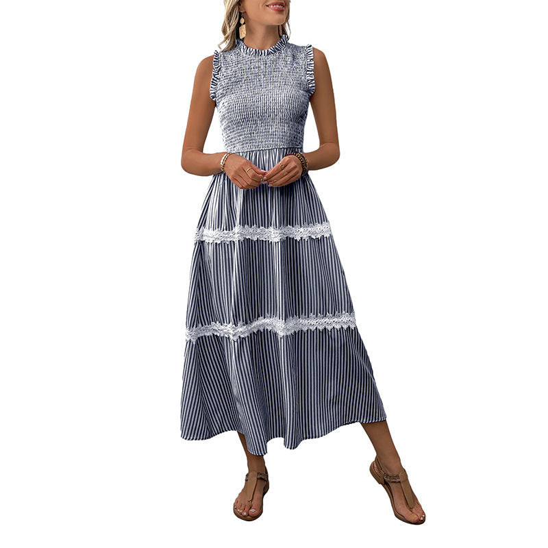 Casual Women's Lace Sleeveless Striped Dress