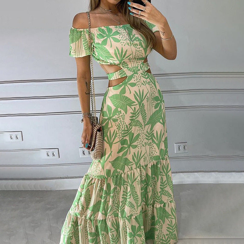 Women Sexy Fashion One-Neck Printed Dress