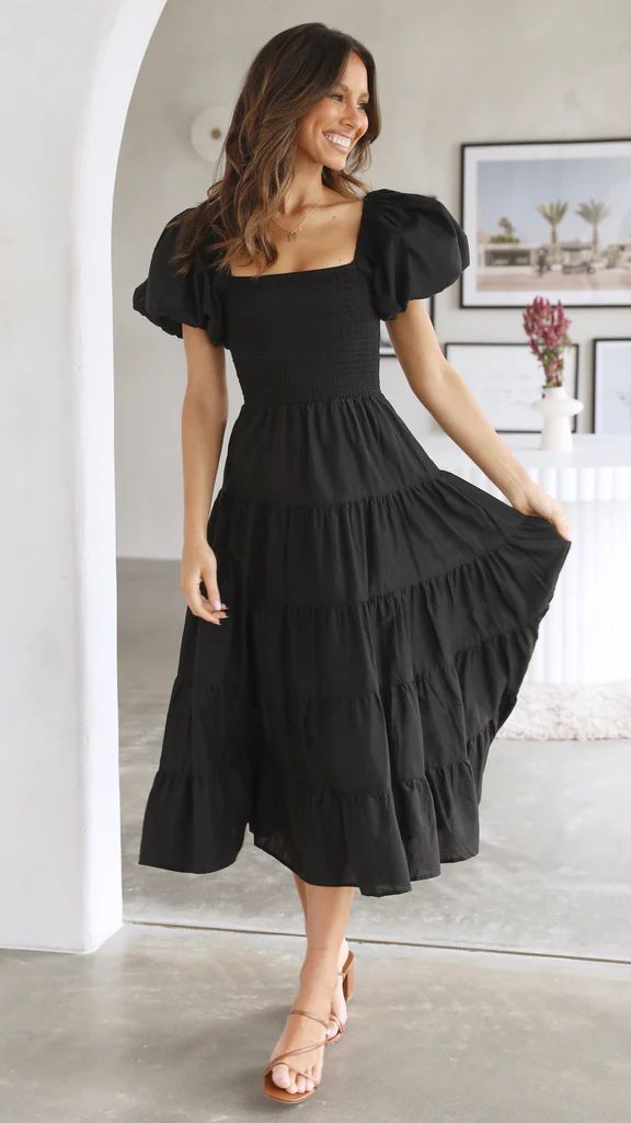 Women Bubble Sleeve Holiday Skinny Long Dress High Waist Shoulder Print Dress