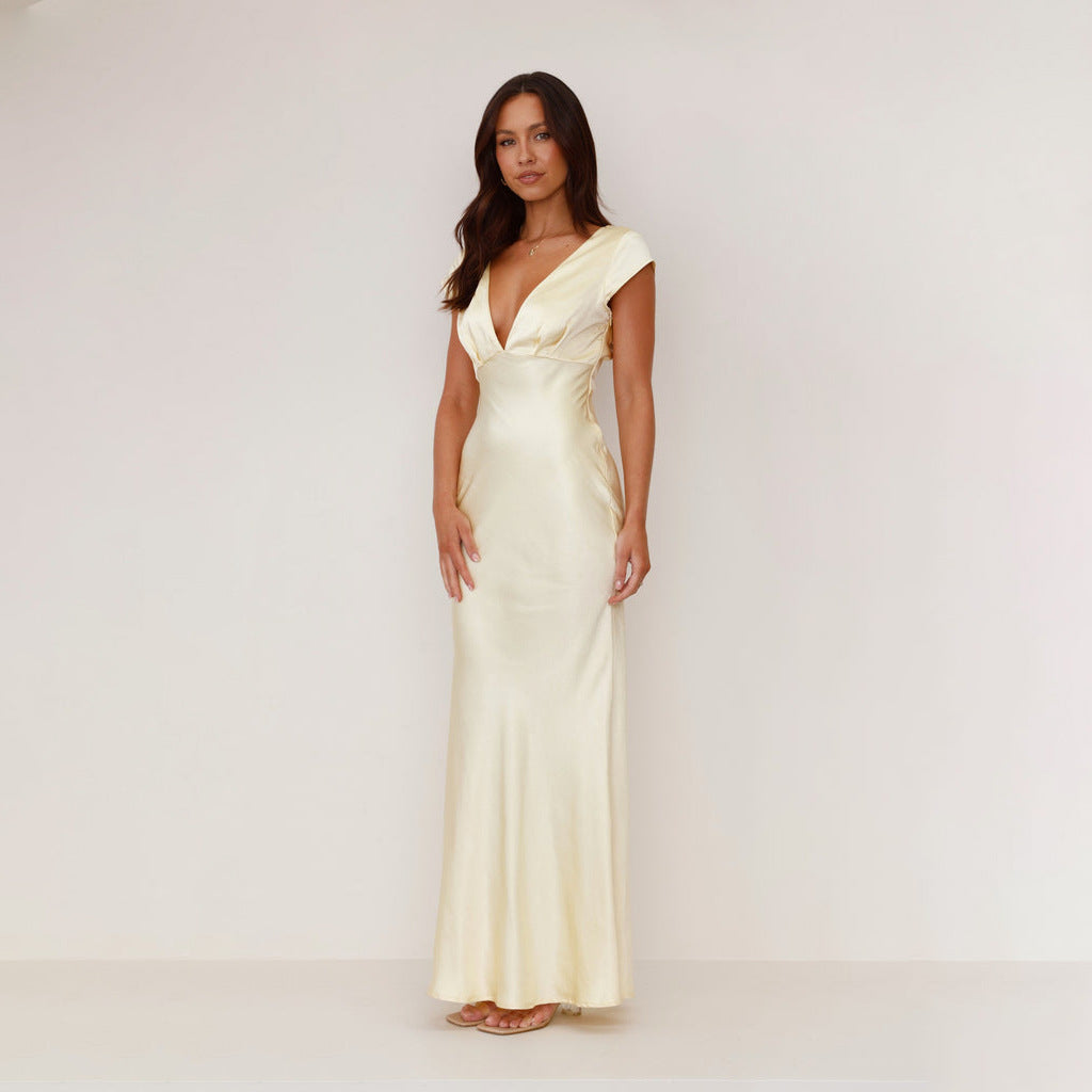 Women Sexy Deep V Slim Back Dress