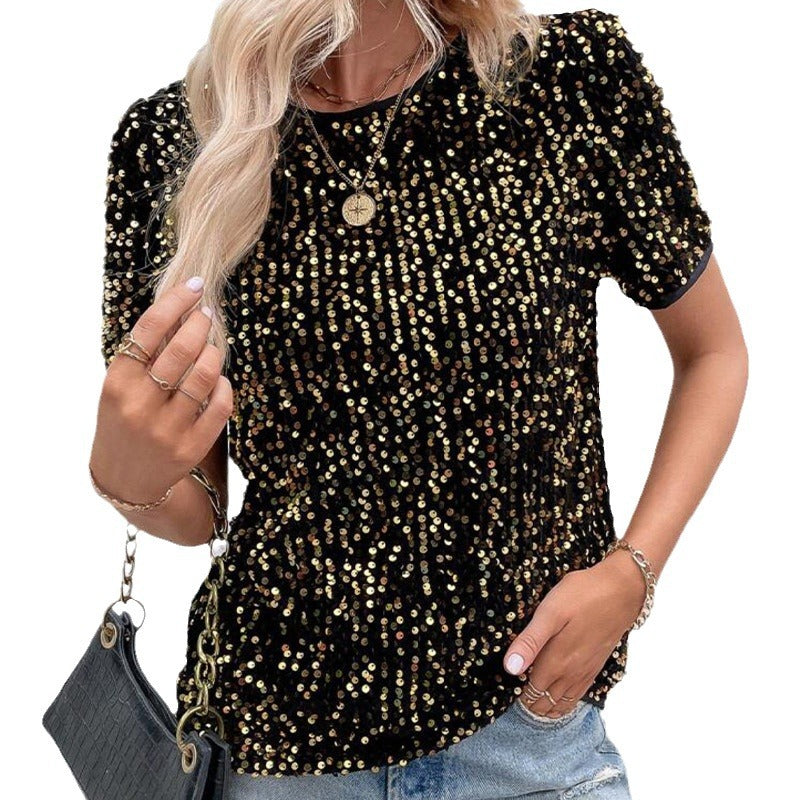 Short Sleeve Bag Neck Crew Neck Top Women's T-Shirt