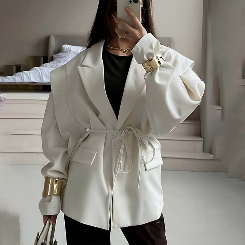 Women's Solid Color Lace-up Suit Collar Coat