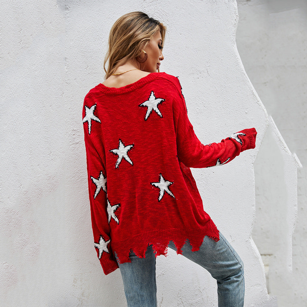 Women's Knitted Sweater Star Pattern