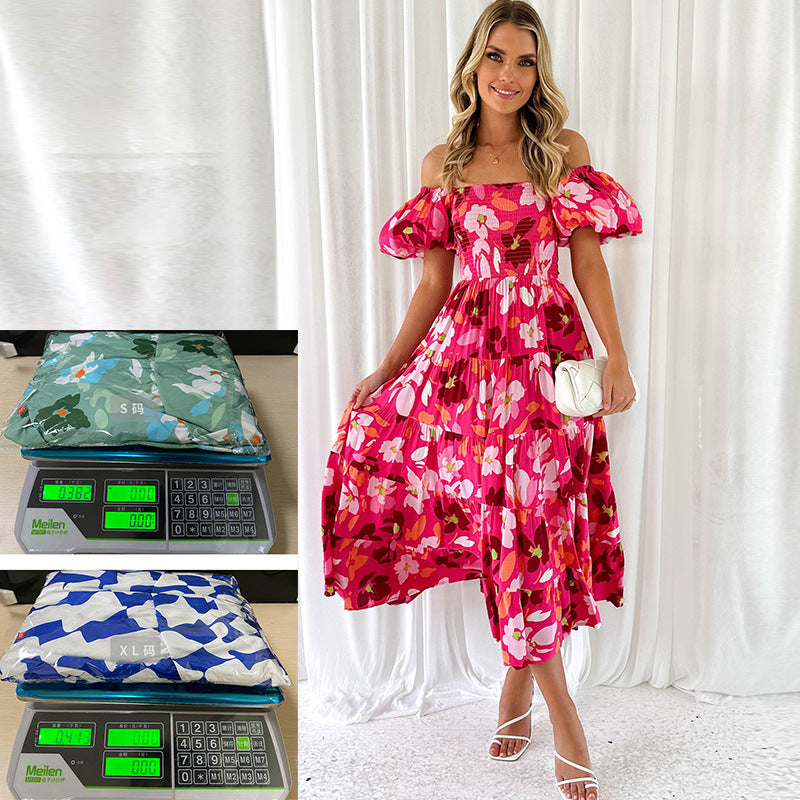 Offshoulder Printed Bubble Sleeve Dress for Women