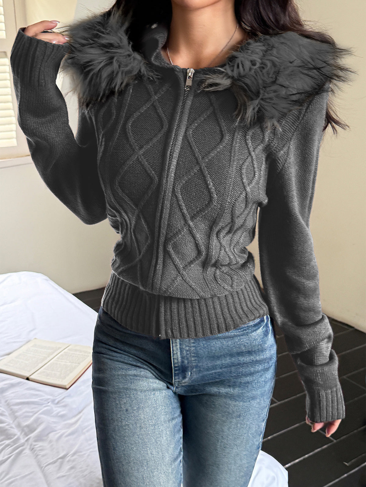 Women Casual Plush Long Sleeve Sweater Jacket Sweater