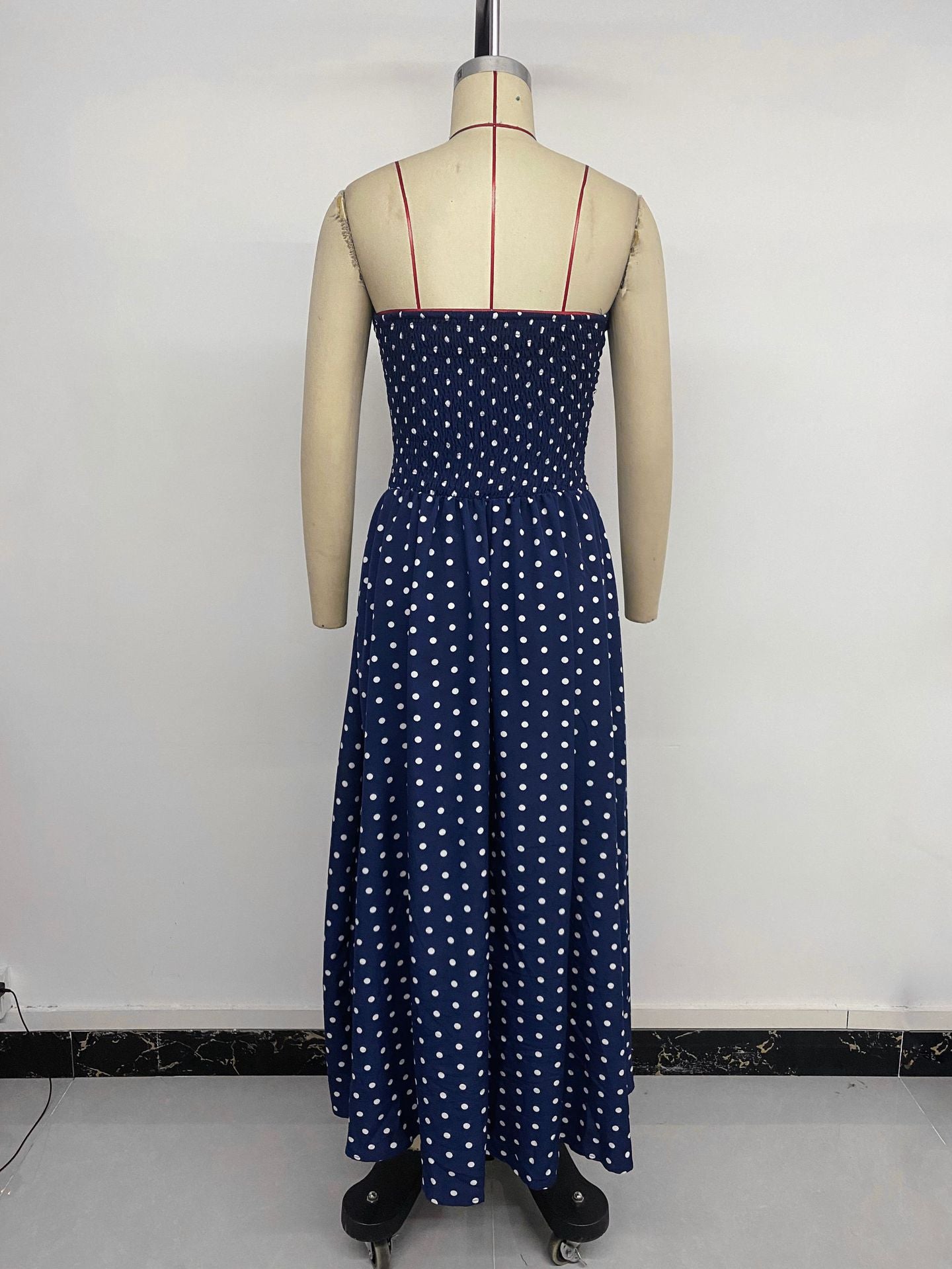 Retro Long Dress Sleeveless Tube Top Polka Dot Dress