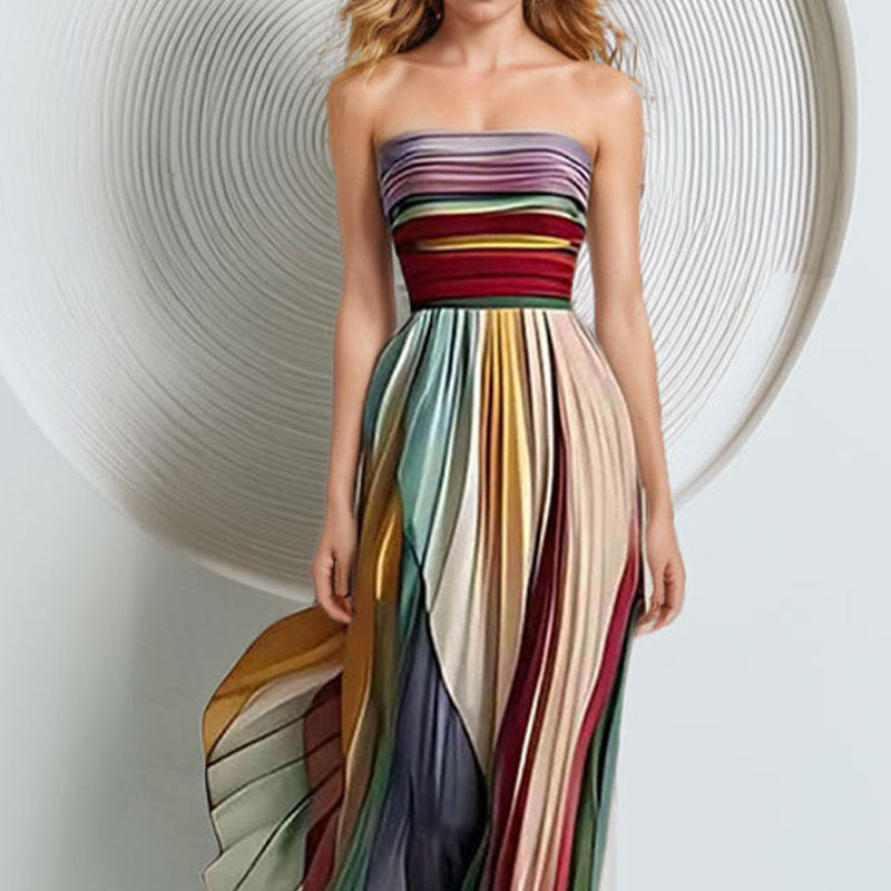 Womens Elegant Vacation Contrast Tubular Halter Dress