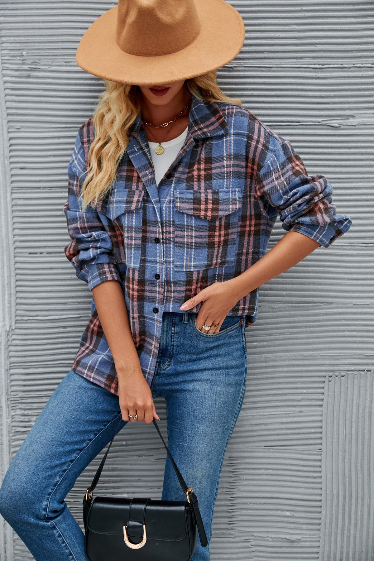 Women Casual Fashion Single-breasted Plaid Loose Wool Jacket
