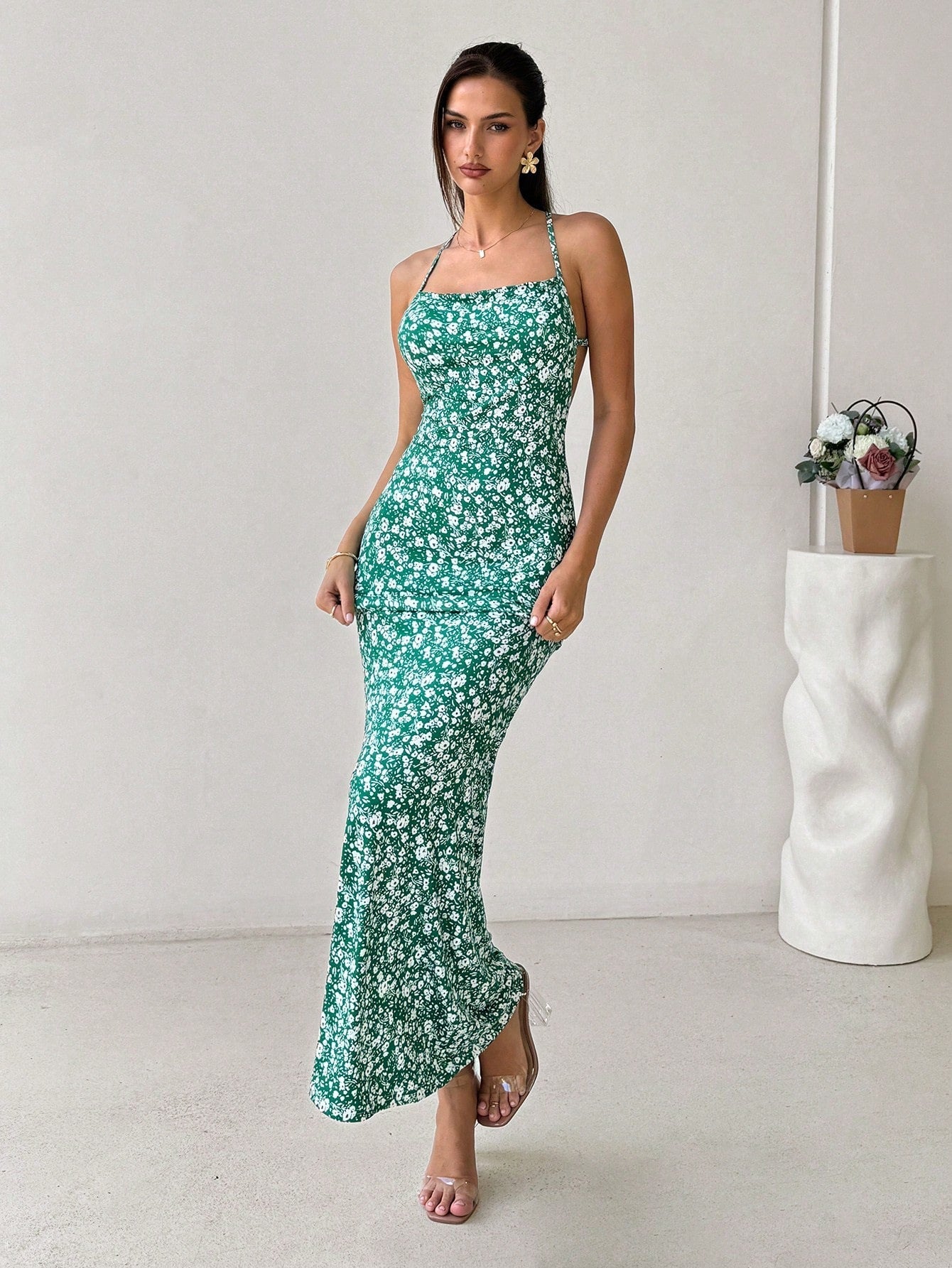 Womens Summer Backless Floral Holiday Dress
